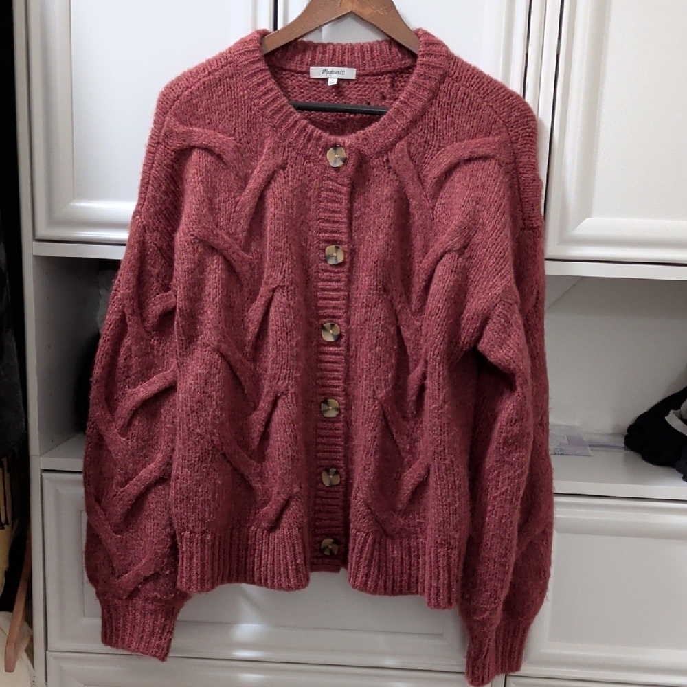 Madewell Cable Knit Cardigan - Rosewood